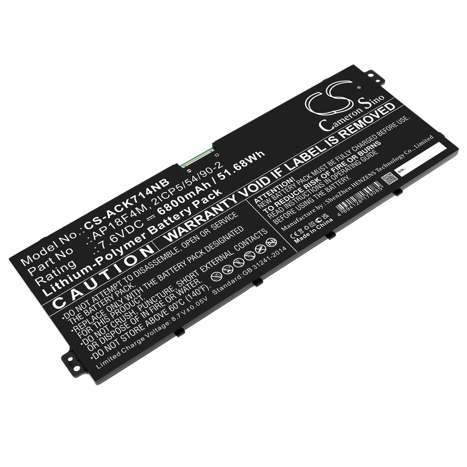 Batteri till Acer Chromebook 714 mfl - 6.800 mAh
